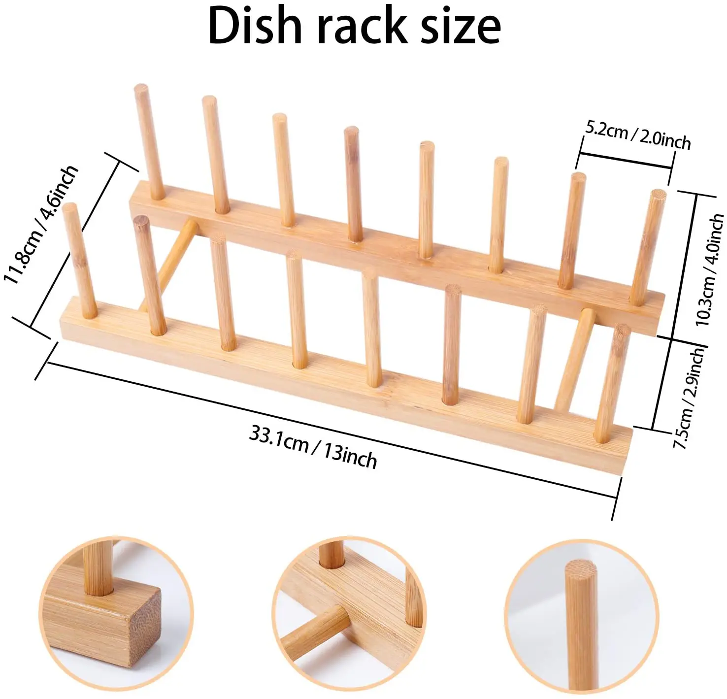 2 Pack Bamboo Plate Rack Wood Dish Rack Stand Pot Lid Holder For Cups, Cutting Boards, Bowls