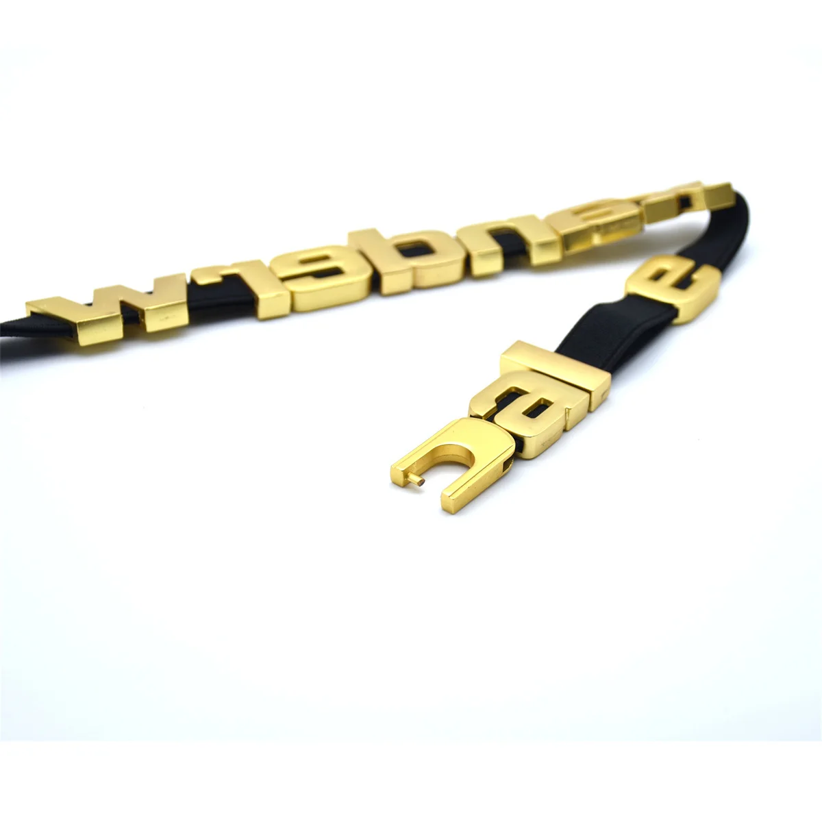 GRS certified metal alloy letters charms  gold plated with hollow for bag straps webbing new design