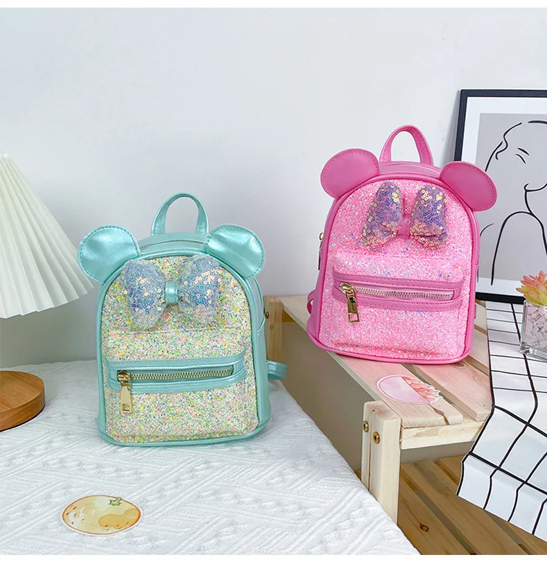 Factory Toddler  Sequins  Kids Cartoon Mouse Bowknot Backpack Mini Schoolbag Children School Bags
