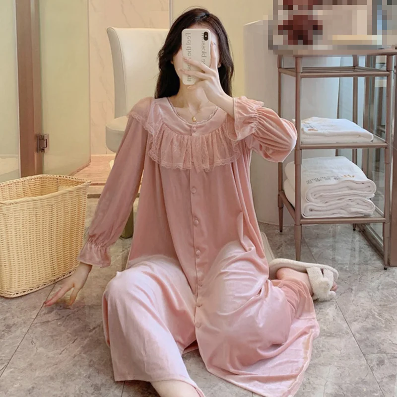 Оптовая продажа женская ночная рубашка с длинным рукавом одежда для сна длинная мягкая отдыха