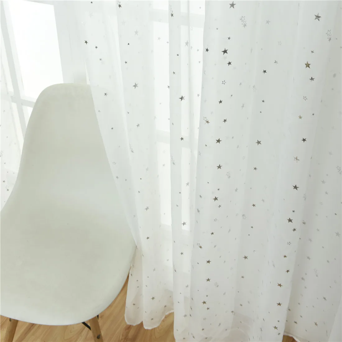 Home Decoration Small Fresh Pastoral Hot Silver Star Gauze Curtain Living Room Bedroom Window Gauze Muslin