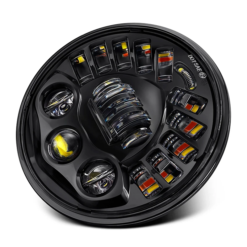 7 Inch Round Black Projector High Low Beam Amber Turn Signal LED Headlights With Switchback DRL Compatible For Jeep JL Jk Tj