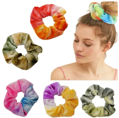 2023 Novelty Tie Dye Soft Velvet Scrunchies Elastic Hair Bands Galaxy Headband Ponytail Hair Ties Girls Hair Accessories