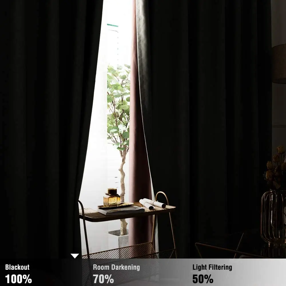 Amazon Hot Sale Cortina Solid Color Faux Linen Blackout Curtains Living Room 100% Polyester green