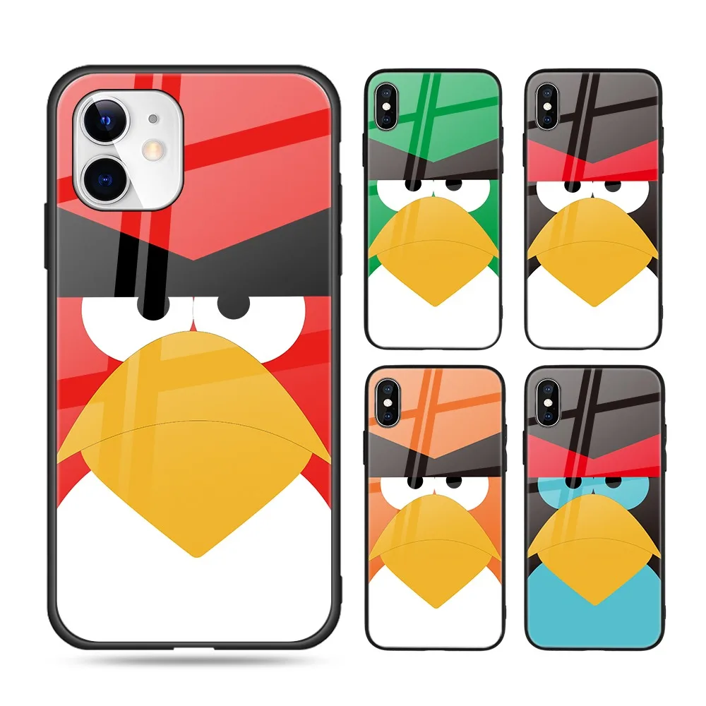 Game Cute Cartoon Birds Designer Mobile Cover sublimation Glossy Tempered Glass Phone Cases for iPhone 13 12 11 Pro Max