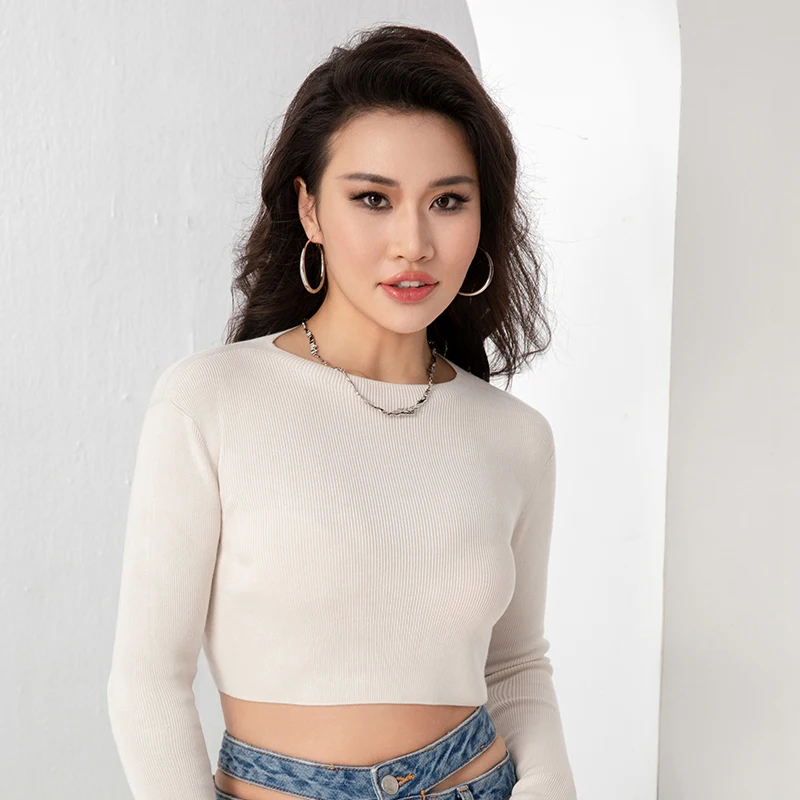 seamless basic top fashion sweater women jumper custom trendy crop tops for women tshirt