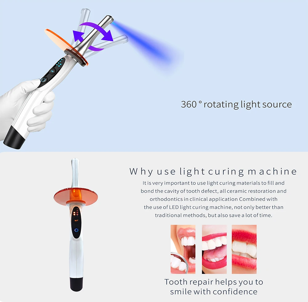 Blue Cordless LED Cure Lamp Wireless Curing Light Dental Curing Machine Can Adjustable Working Time Dental Equipment