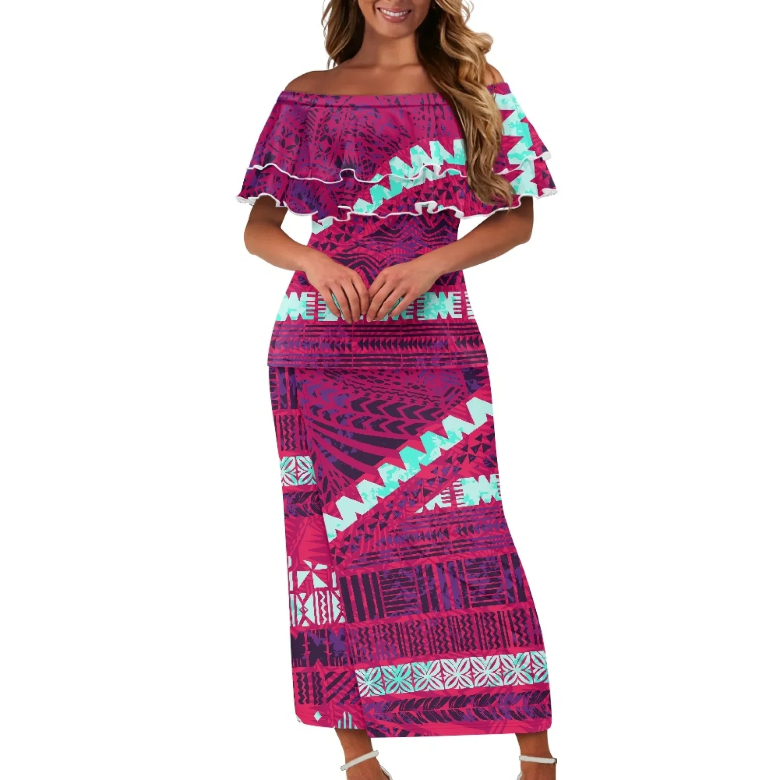 Casual Floral Party Dress Polynesian Hawaiian Tribal Design Custom Plus Size Prom Samoa Puletasi Island Dress For Lady
