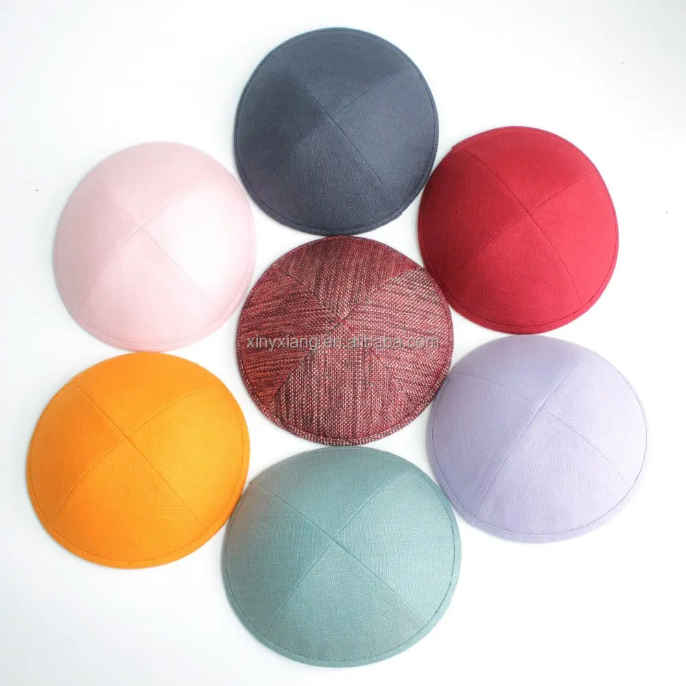 Factory Wholesale Burlap Linen(polyester) fabric Kippah, texture kippot, customized yarmulke, cotton Jewish skull caps