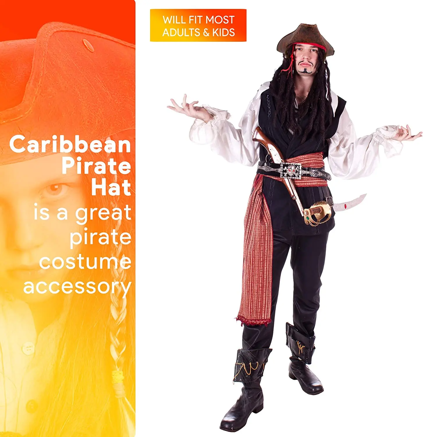 Faux Leather Pirate Hat Brown Distressed Colonial Style Tricorn Hats