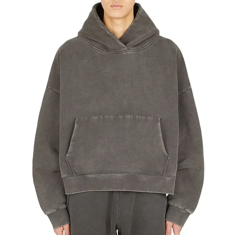 New Style Oversized Blank Hoodie Heavyweight Boxy Vintage 500 Gsm Hoodie Crop Acid Washed Hoodies Men