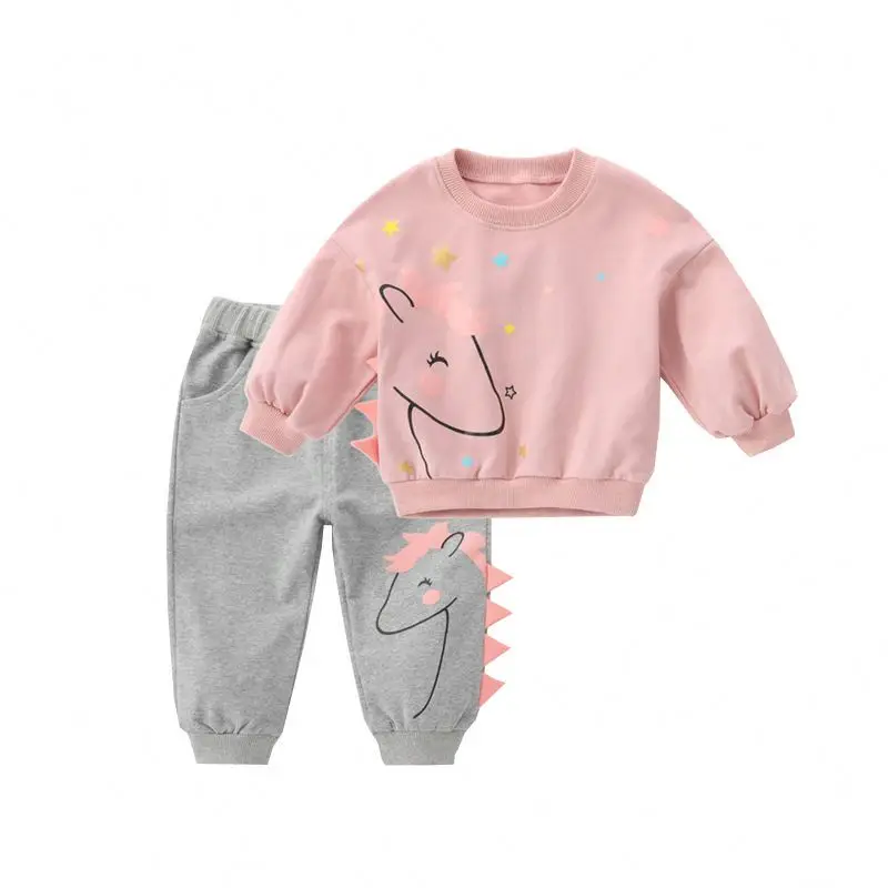 2023 Fashion Pink Trousers Toddler Kid Clothes Set Long Sleeve Baby Girls Clothing Sets