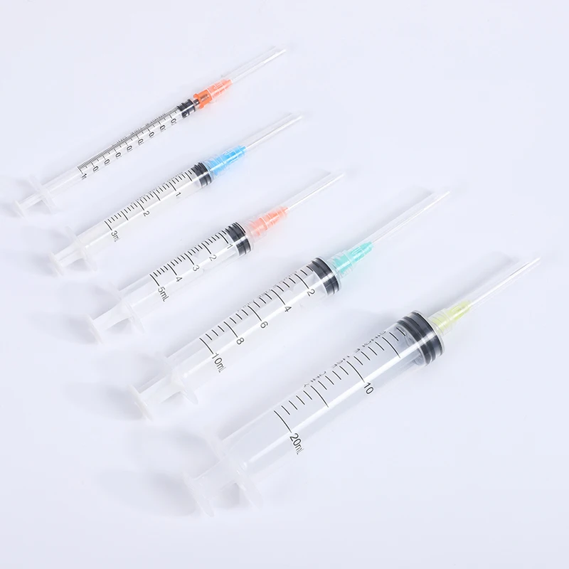 Одноразовые пластиковые шприцы Luer Lock с иглой, 1 мл, 3 мл, 5 мл, 10 мл, 20 мл, 60 мл