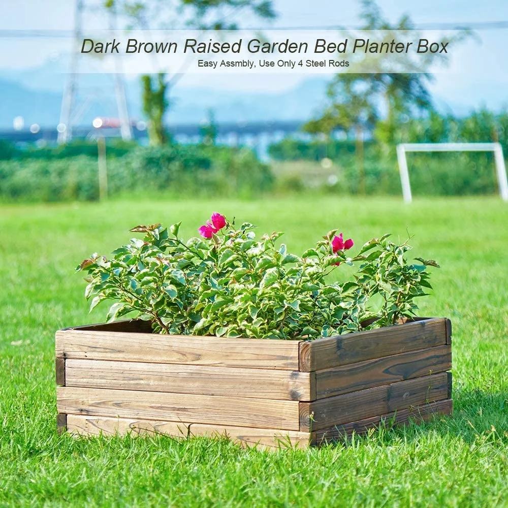 Wooden Raised Garden Bed Planter Square for Vegetable Flower Natural Wood Portable for Outdoor Garden