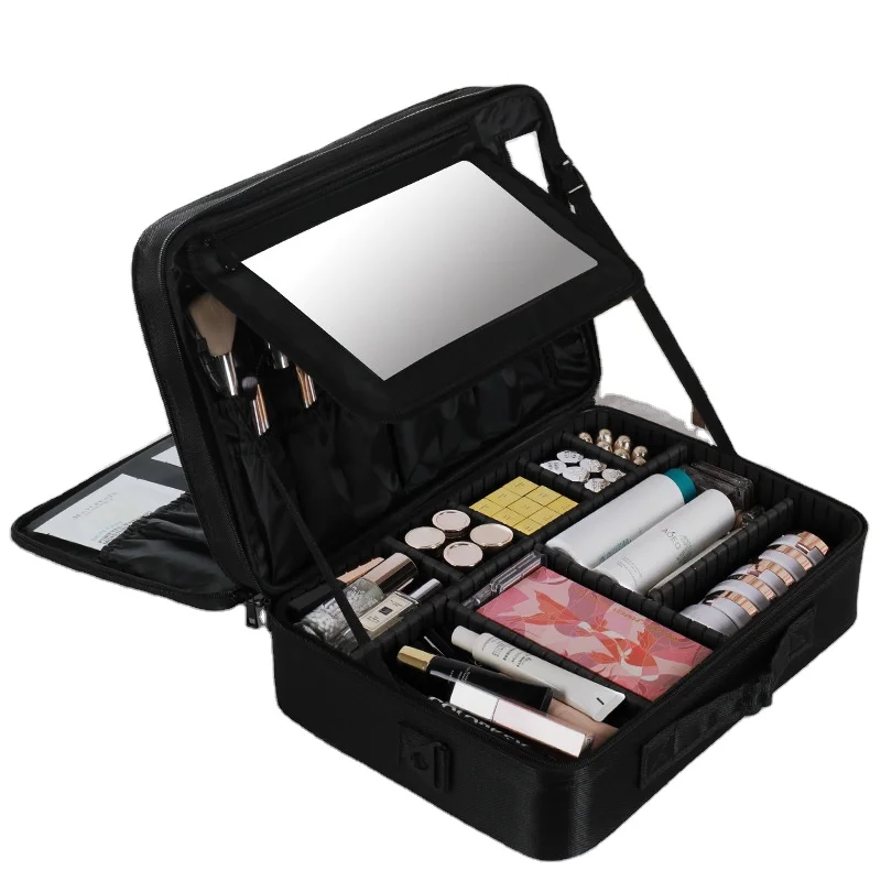 Makeup Bag Travel Professional Makeup Case with Adjustable Strap Makeup Artist Box for Cosmetics skincare  Hair Curler Brush Set