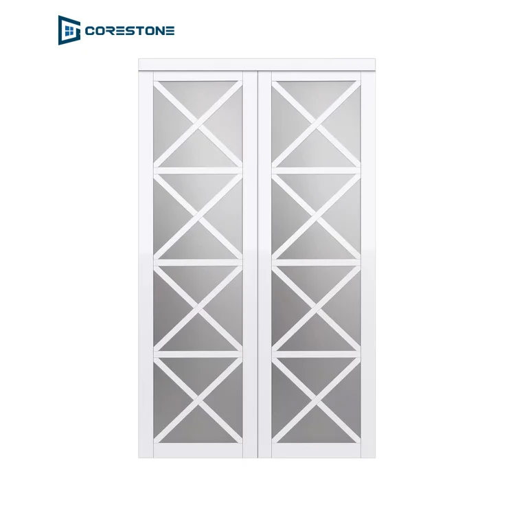 Lace Multi-X Design Mirrored Sliding Closet Door with Installation Hardware Kit Wood door