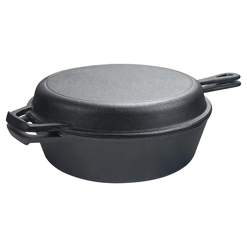 Pre-seasoned Cast Iron Non Stick Csat Iron 2 In 1 Pot Dutch Oven