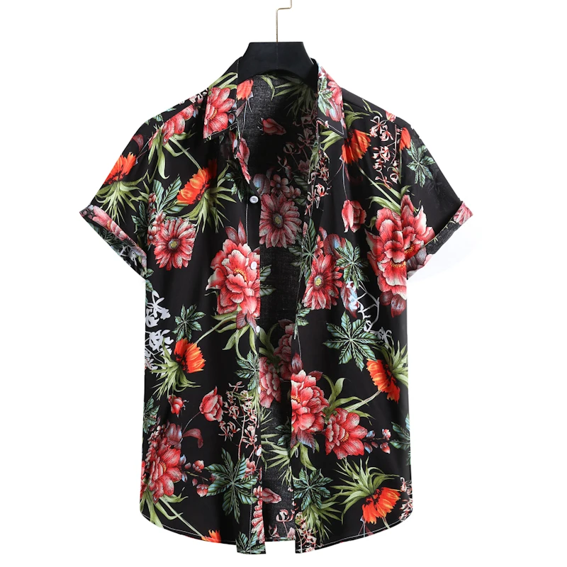 Рубашки для мальчиков; Оптовая продажа; Коллекция 2021 года; Модные летние пляжные яркие тропические Цветочные листья; Белая Гавайская футболка с короткими рукавами; Мужские рубашки