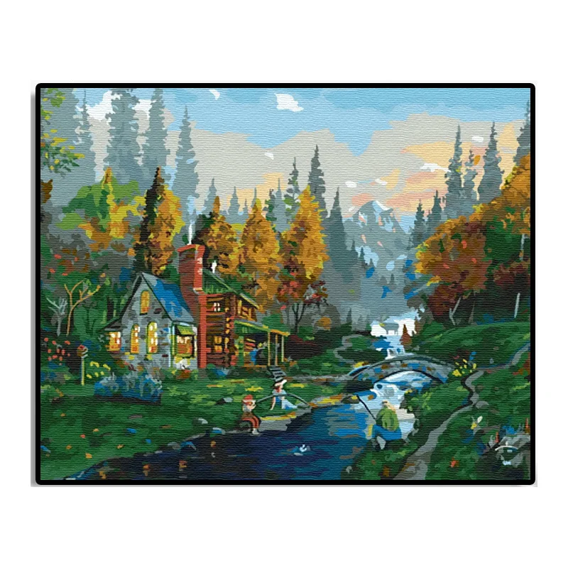 GX36703-40*50  oil painting by number Small bridge water fishing life customizable wholesale