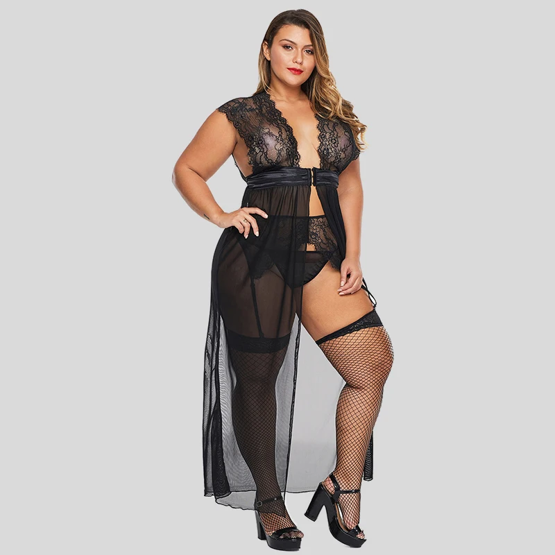2022 Plus Size Ladies Evening Nighty Robe Dresses Sexy Women Nightgown Lingerie Night Gown