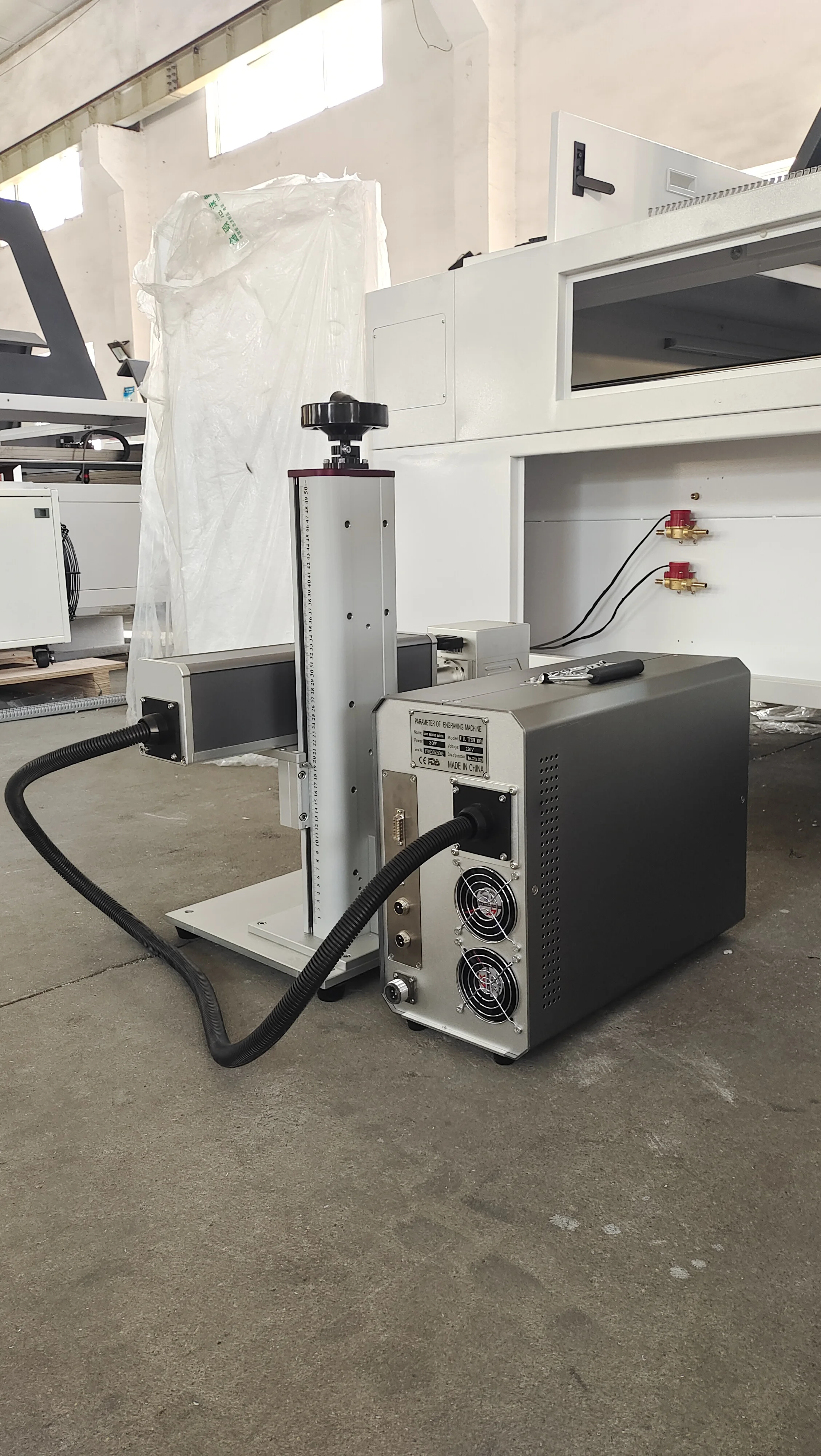 60W JPT mopa fiber laser for metal with 300*300mm Size Lens SG7110 Scan Head EZCAD Control Double Red Dots Rotatory