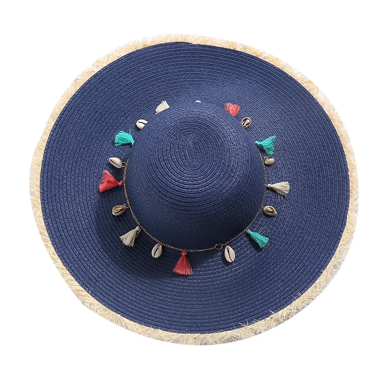 2022 New Fashion Wholesale Beauty Lady Bohemia  Sun Straw Hat Large Brim Shell  Beach String Straw Hat