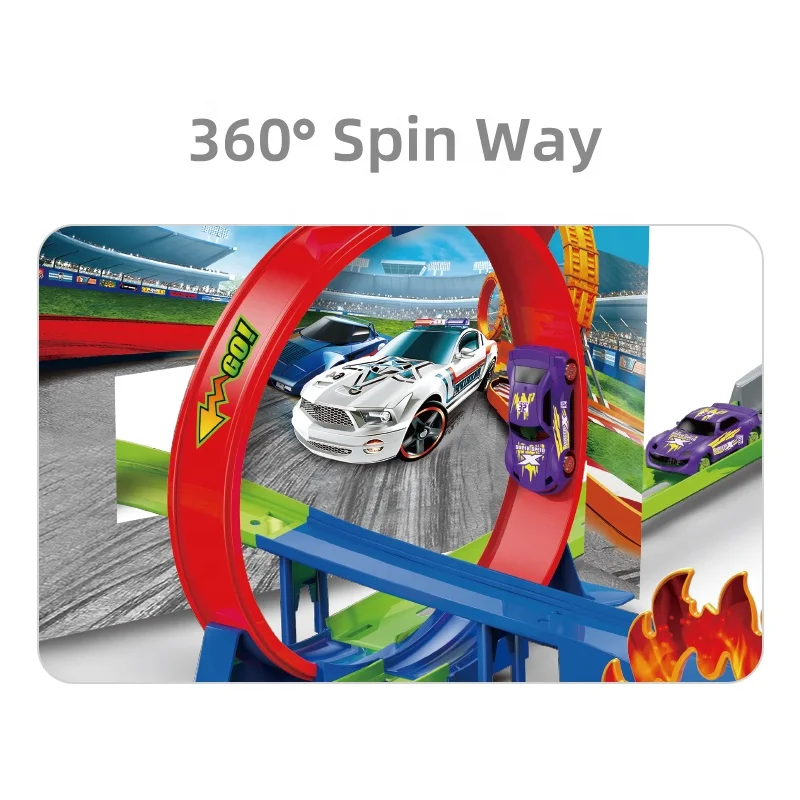 Banatoy 2024 New Railcar Set 360° Spinning Inertia Power Shuttle Catapult Track Set with 1 Alloy Sliding Car for Kids