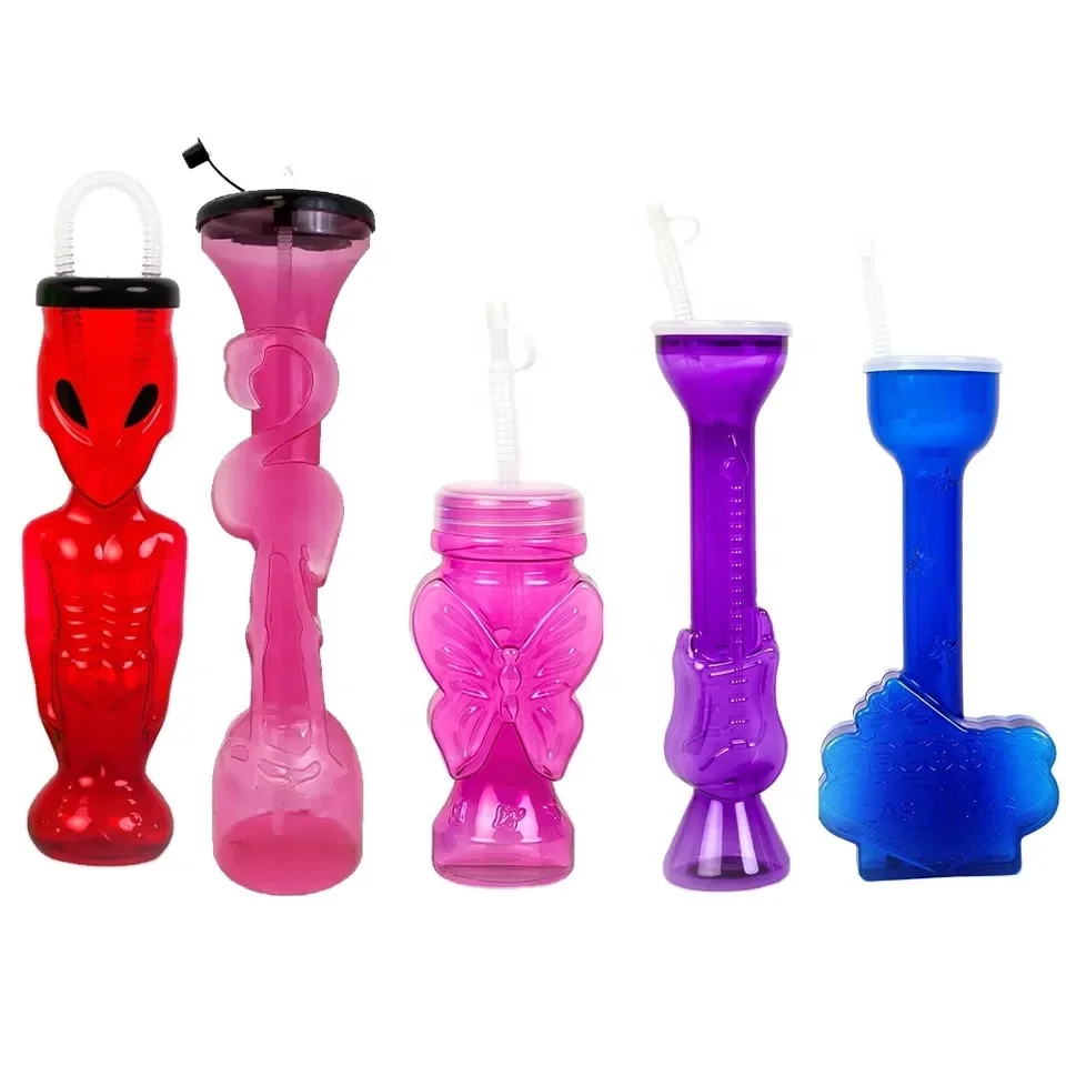 Plastic Yard Glass 500 ML Party Slush Cup With Straw And Cover