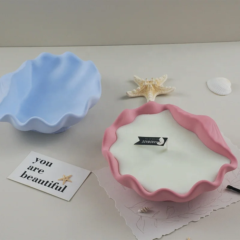 CARATTE New Conch Seashell Cement Plaster Jesmonite Dish Tray Mold Concrete Candle Vessel Silicone Mold