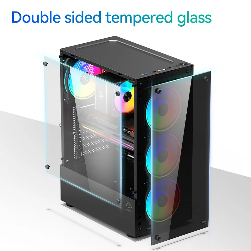 SNOWMAN Factory OEM High Quality Tempered Glass Computer Case Gaming Mid Tower PC Case Desktop Computer Casing for PC gaming