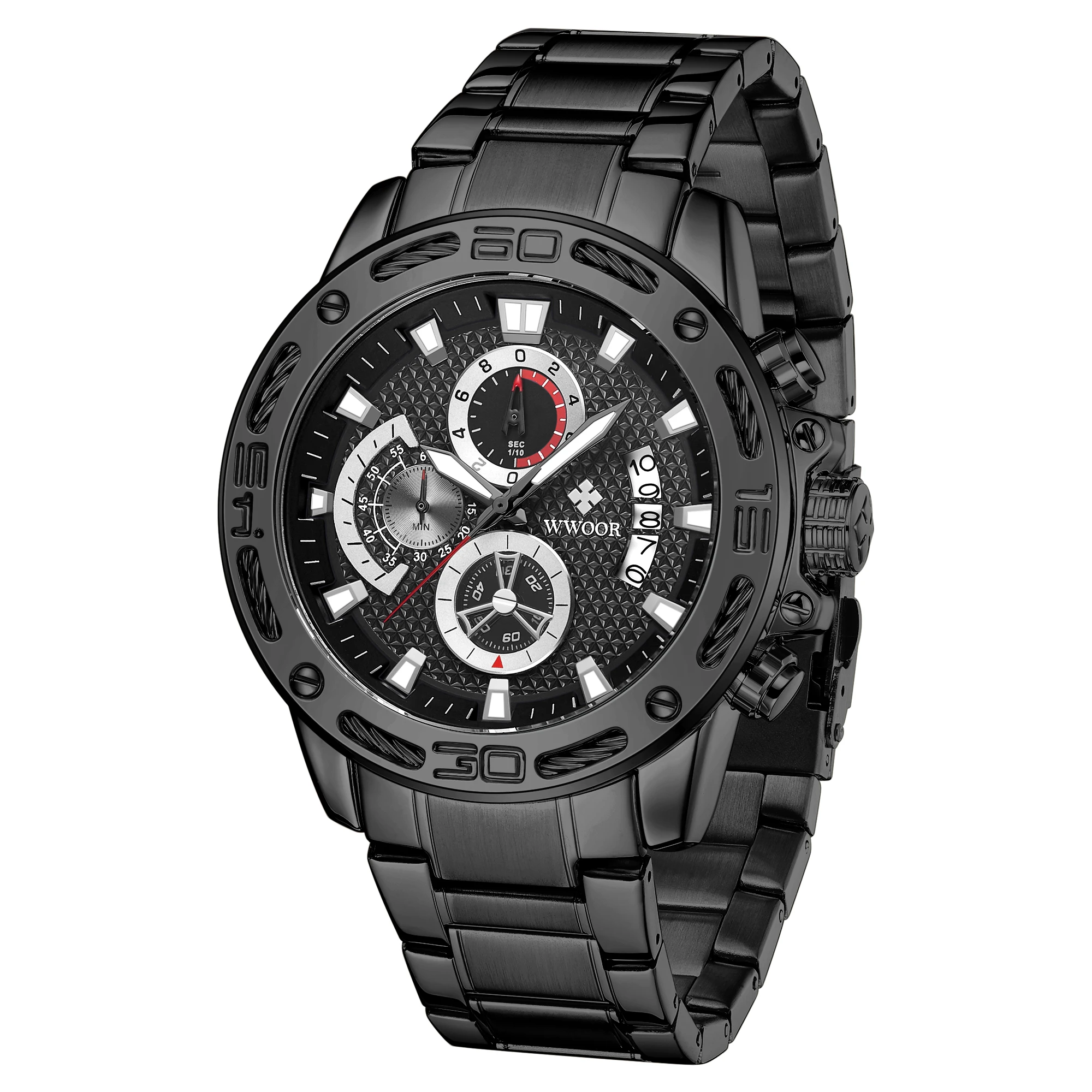 
2020 New WWOOR 8879 Top Luxury Gold Mens Watches Sport Fashion Luminous Waterproof Wristwatch Male Military Quartz Hand Watch 