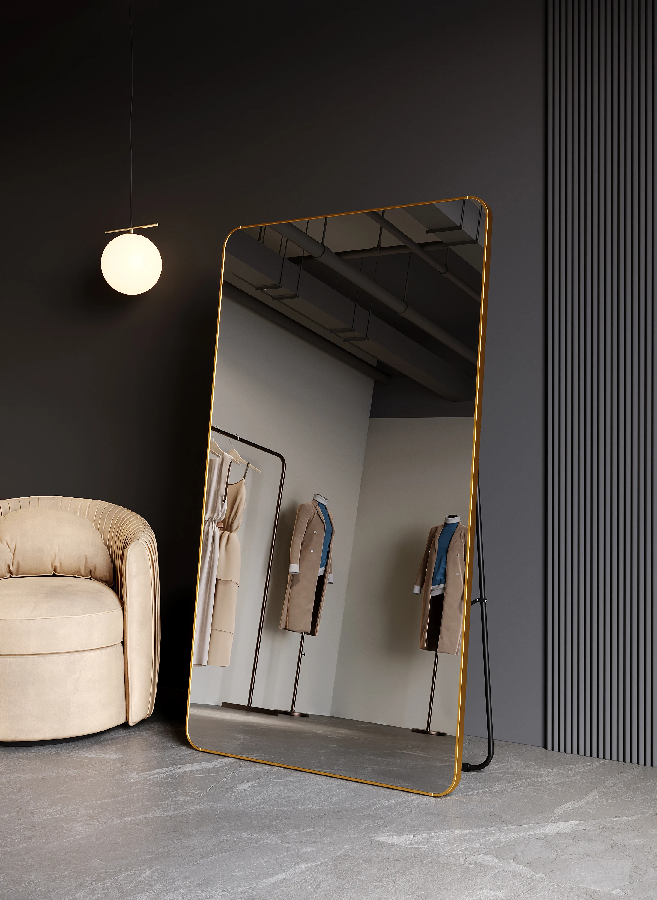 Home Bedroom Decor Luxury Gold Long Big Large Dressing Makeup Vanity Full Body Glass Standing Framed Mirror Miroir