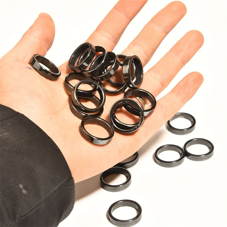 Wholesale Natural Black Magnetic Hematite Stone Rings Magnetic Energy Balance Rings For Couple