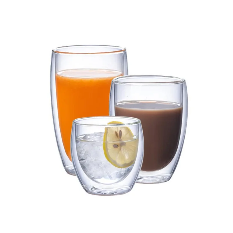 
Retail 250ml 350ml 450nl Heat Resistant High Borosilicate Double Wall Glass Juice Espresso Cups Mug Drink Set 