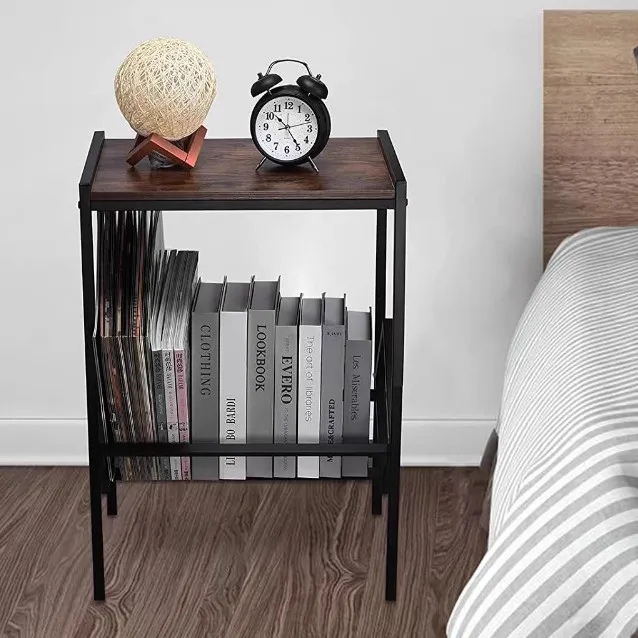 Metal Iron Wood Phonograph Storage Rack Vintage Vinyl Cabinet Shelf Record Player Stand