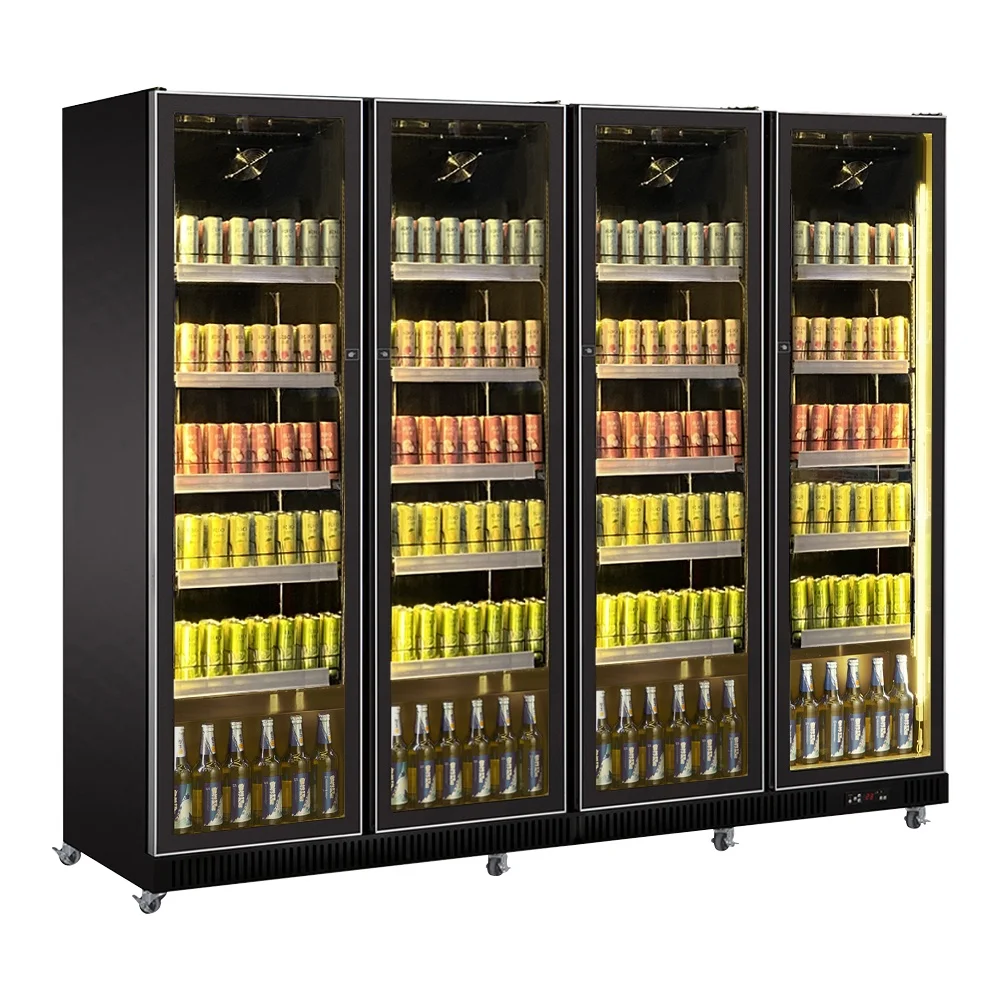 4 Door Lg Refrigerator Commercial Cold Drink Equipment Flowers Glass Display Fridge For Super Market