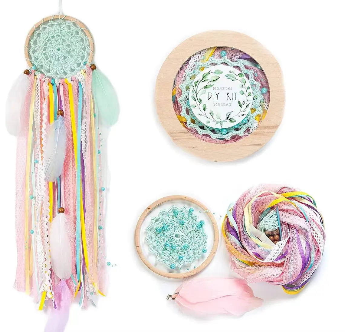 Hot Selling Handmade Macrame DIY Mini Dream Catcher Kits with Rings Cotton Rope Macrame Lace for Evil Eye Dream Catcher Kid