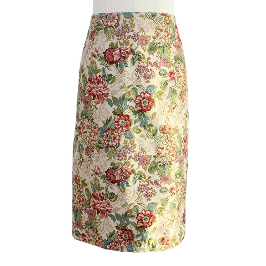 High Density Custom Floral Woven Jacquard Tapestry Skirt Suit Cotton Blend Fashionable Tapestry Clothing and Skirt