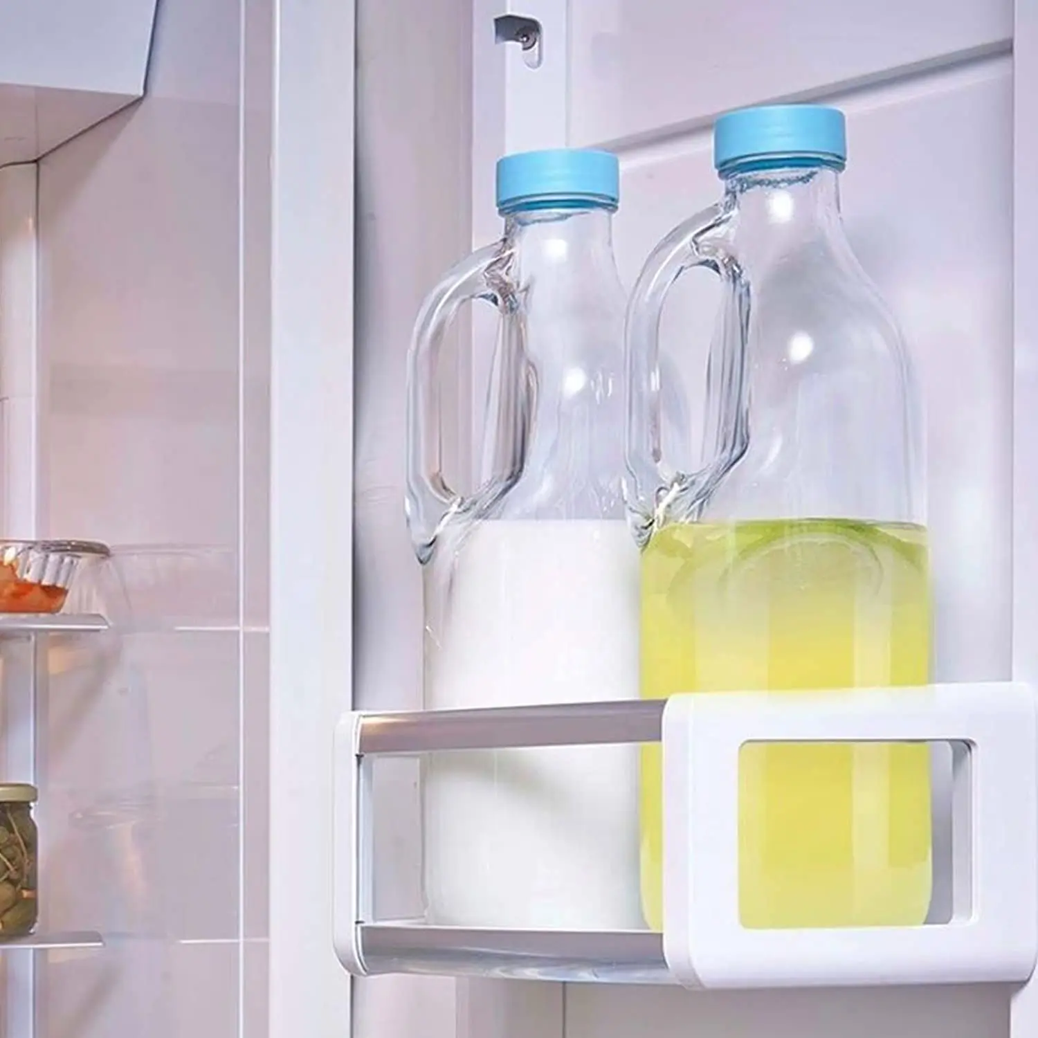 47oz Clear Glass Milk Bottles Set with Handle and Lids - Airtight milk Container for Refrigerator Jug Glass Water Pitchers Water