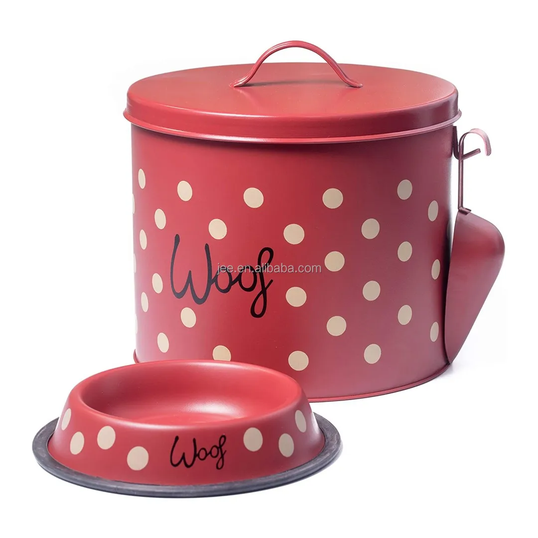 customized wholesale Galvanized Metal large capacity round Shape Pet Food Container Dog Food Storage box Pet Treat Jar With Lip