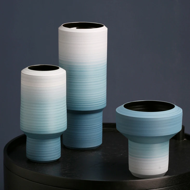 Wholesale luxury indoor decorative vase handmade stripe Transparent modern ceramic vase