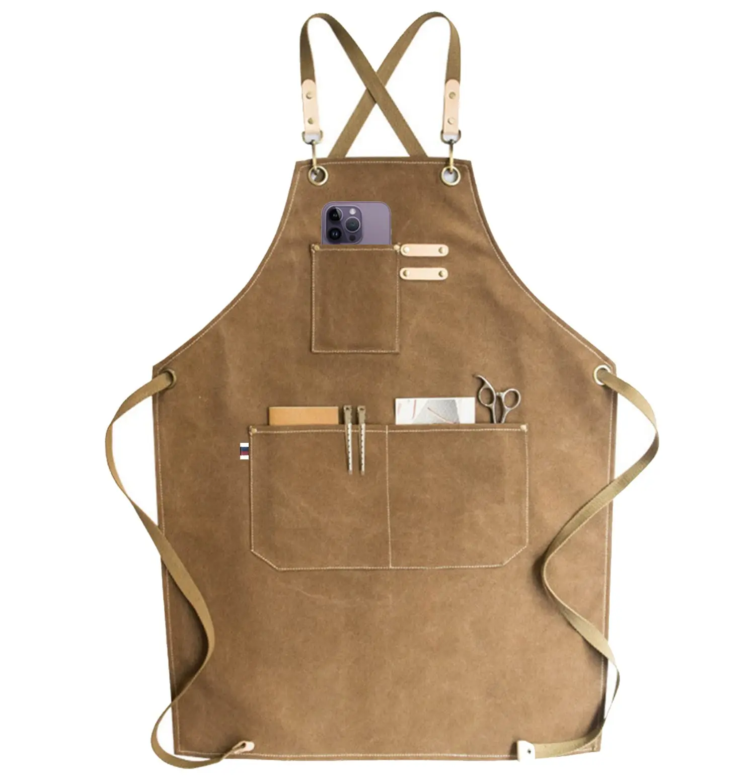Double stitched Drawstring Closure Chef Apron Water Resistant Cotton Canvas Cross Back Adjustable Apron Quick Removable Straps
