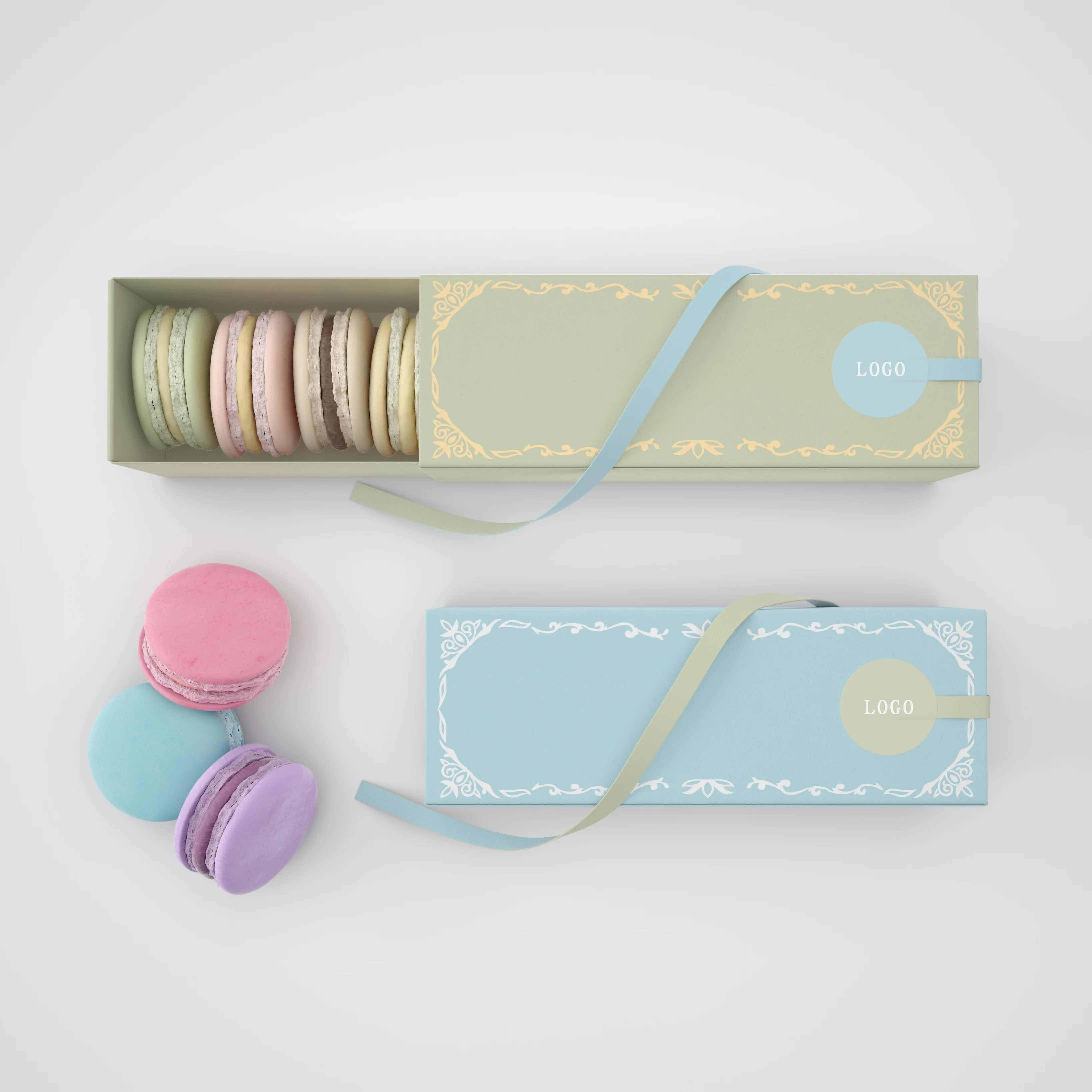 Custom Design Logo Eco Friendly Food Grade Macaron Box Food Cake Cookie Bread Pastry Donut Paper Packaging Boxes Recyclable