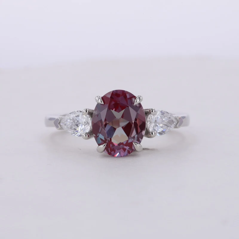 6*8mm Oval Shape Alexandrite Sapphire Women Luxury 14K White Gold Wedding Rings