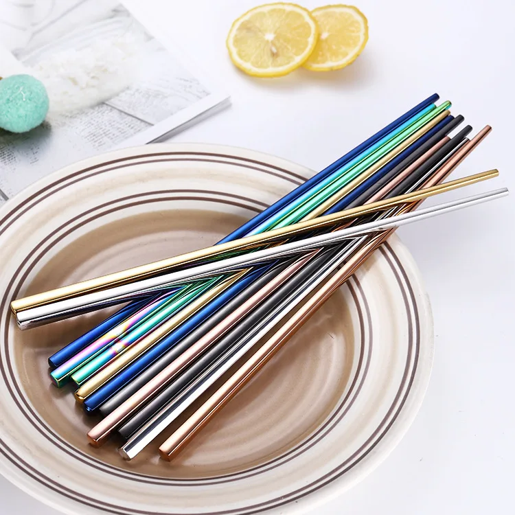 Reusable 304 stainless steel Chopsticks 6 Pairs Multicolored Dishwasher Safe Metal Chopsticks