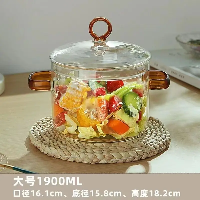 Glass 1700 ml Clear Pot Soup with Handle Borosilicate Glass  Cooking Stew Pot Microwave Stove Dishwasher Safe,Glass Pot Soup