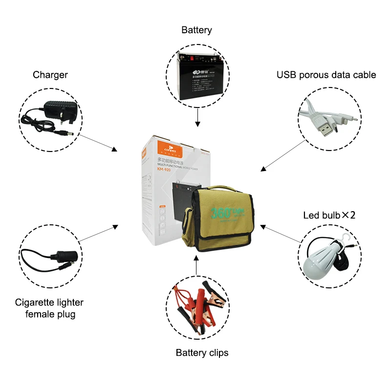 Conpex KM-920 Wholesale Dc 12V 20000Mah Cheap Mobile Camping Battery Charger Power Bank Supply Portable With Cable