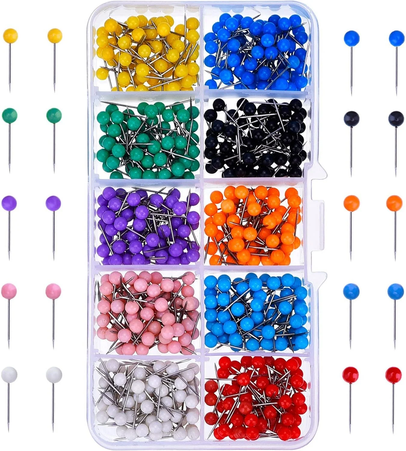 500 штук карта канцелярские кнопки карта Tacks пластмассовая круглая головка гвозди со стальными точек касания 10 видов цветов (1/8 дюймов)