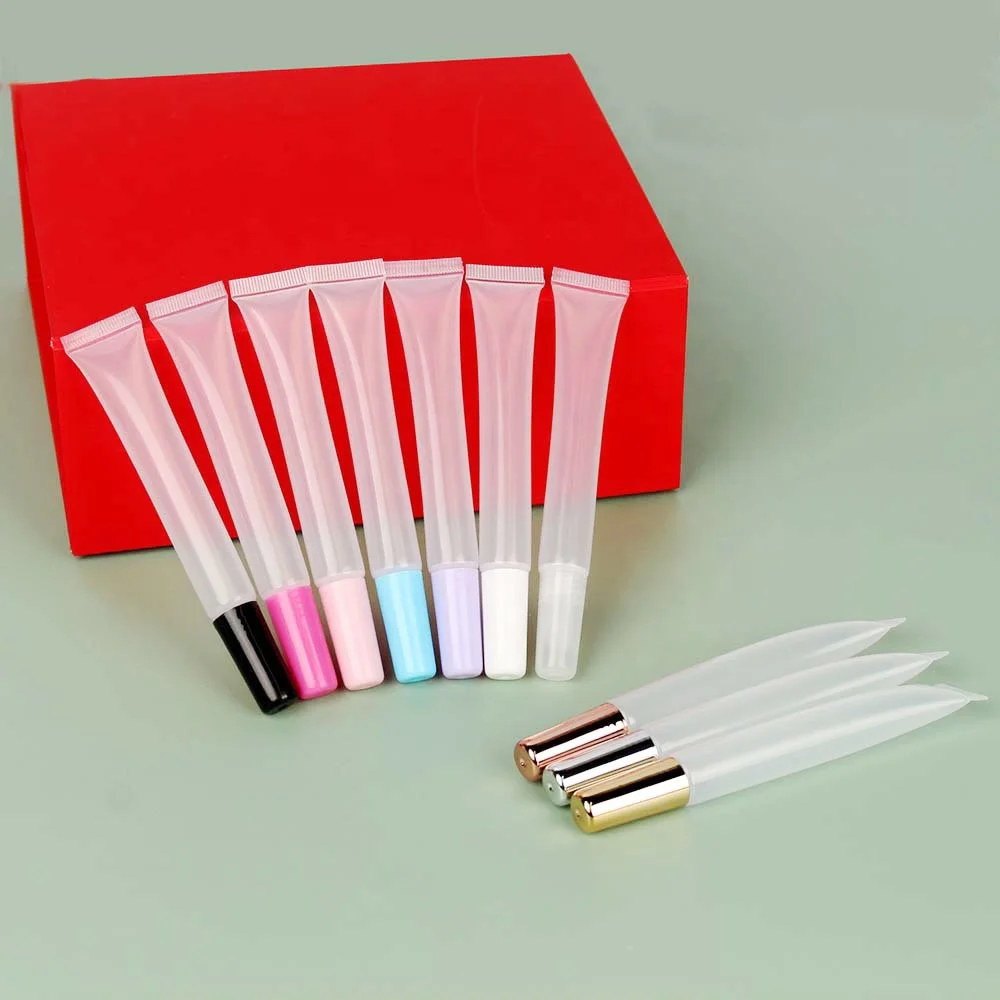 P-Lan Brand Stock 100pcs Pink Top 15 ml Rectcled Plastic Lip Balm Tubes Long Squeeze Lipgloss Tubes With Custom Private Labels