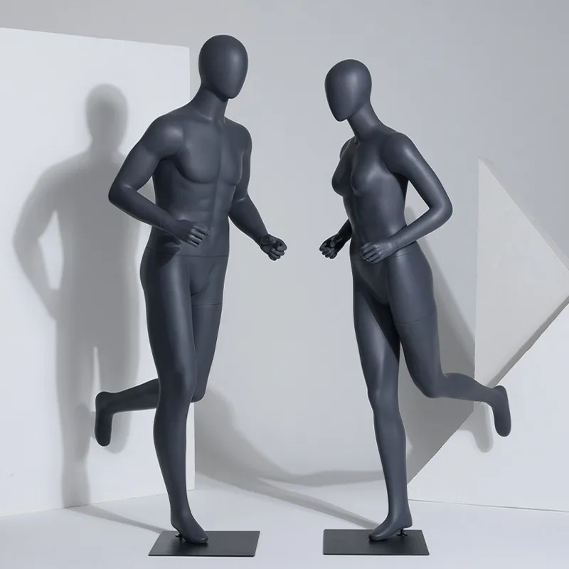 2021 New Fashion Factory Price Fiberglass Window Display Black Full Body Sports Poses Female Mannequins
